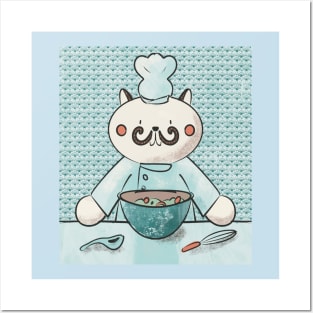 Cute Kawaii Cat Chef with a Mustache Posters and Art